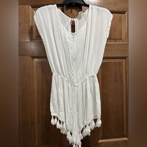 White Boho Tassel Hem Romper - Festival, Beachy, Summer, Bohemian, Size Small